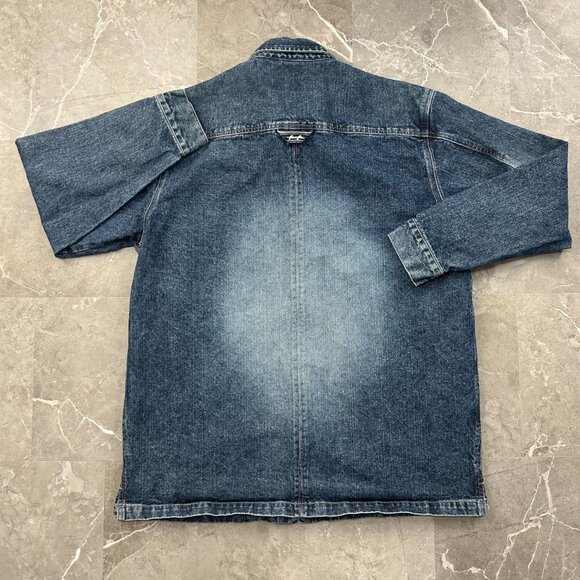 Vintage Pelle Pelle Jacket Mens XL Denim Jean Mark Buchanan Coat y2k Hip Hop Rap - Picture 3 of 13